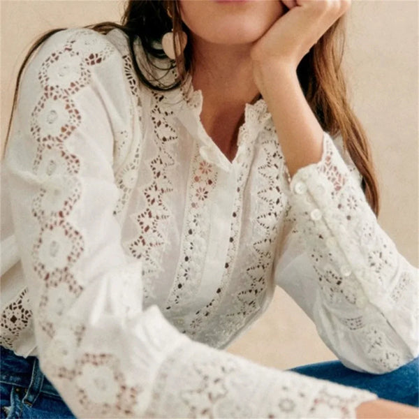 Vintage White Lace Embroidered Blouse