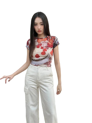 VILZSTUDIOS Fruit Cake Print Mesh T-Shirt