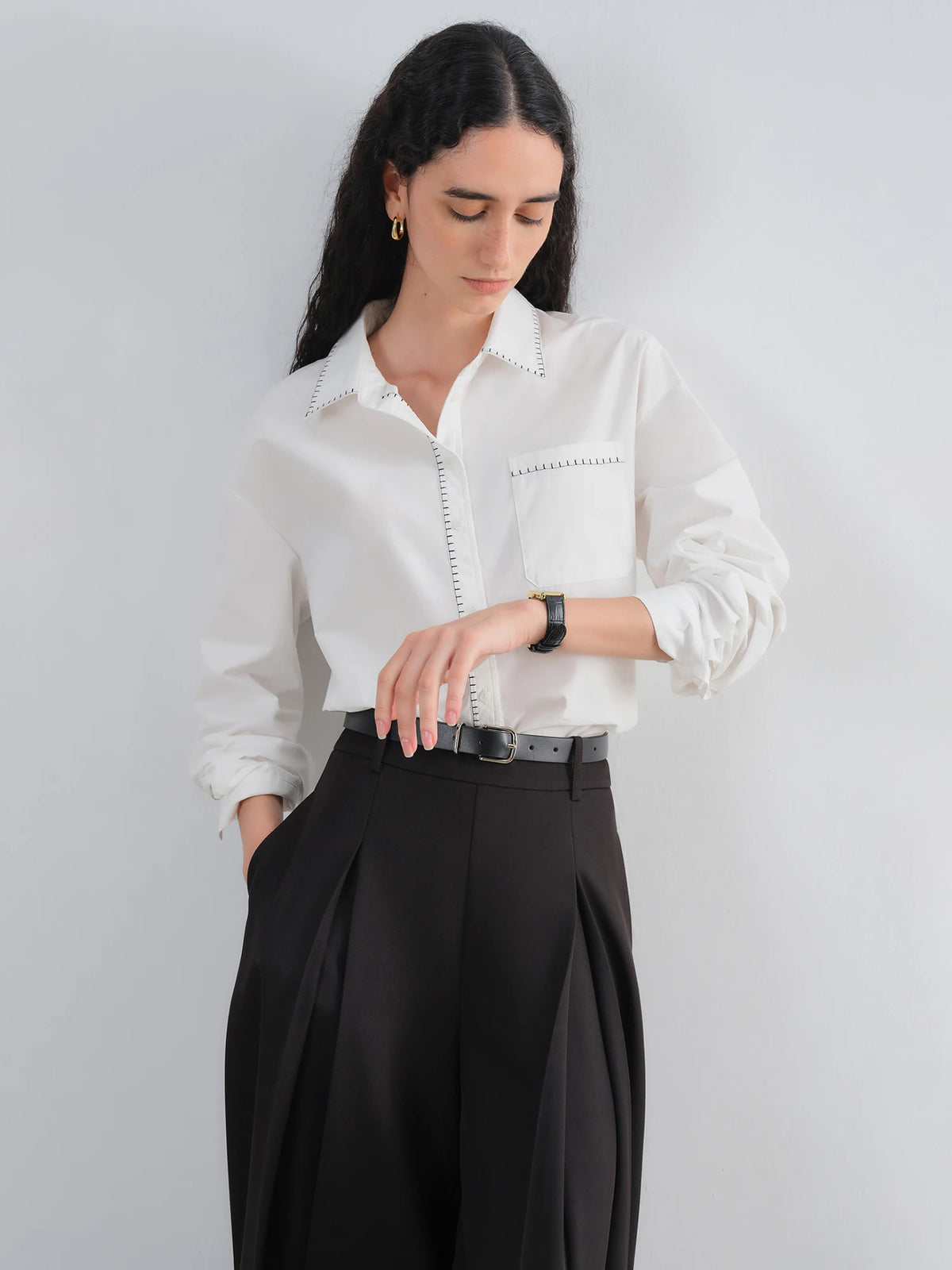 VILZSTUDIOS Minimalist Contrast Trim Cotton Shirt