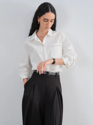 VILZSTUDIOS Minimalist Contrast Trim Cotton Shirt