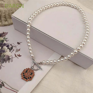 VILZSTUDIOS Rhinestone Smile Face Choker Pendant Necklace