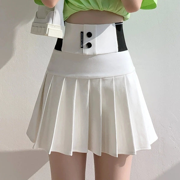 Original Letter Embroidery Pleated Mini Skirt