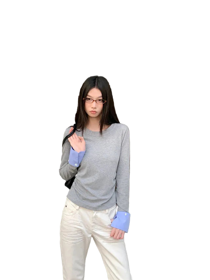 VILZSTUDIOS Stylish Grey Long Sleeve Shirring Top