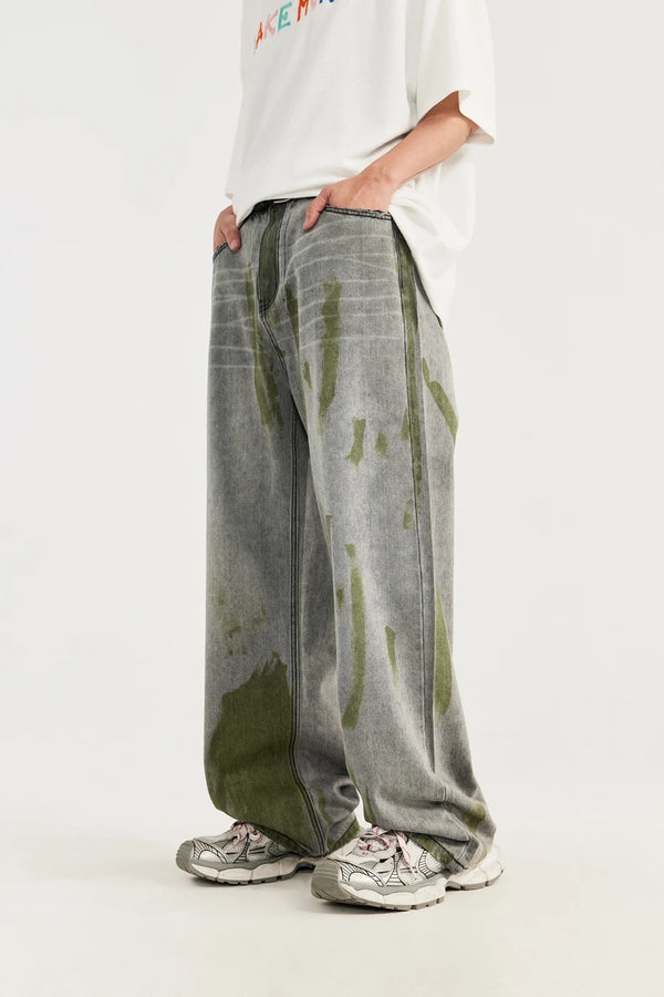 Handbemalte Jeans mit weitem Bein