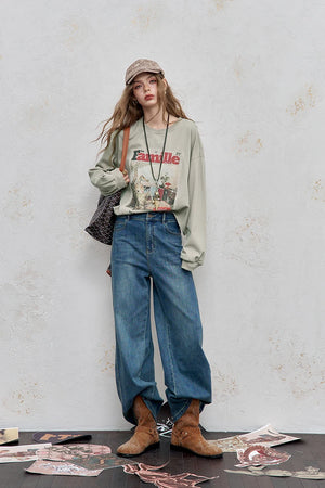 VILZSTUDIOS Vintage Washed Print Long Sleeve Top