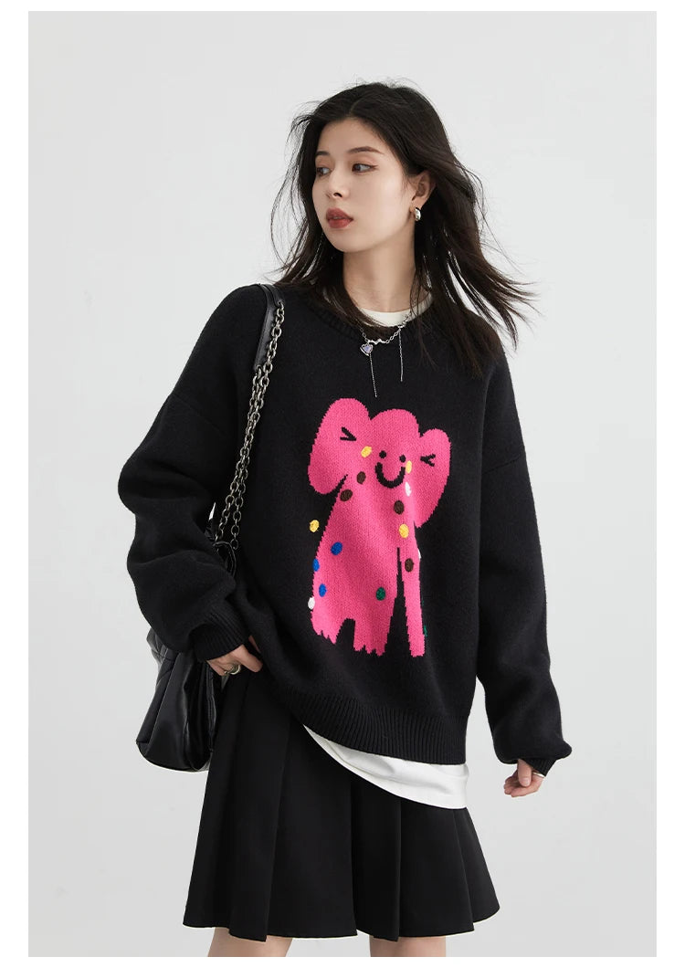 VILZSTUDIOS Embroidered Cartoon Animals Sweater