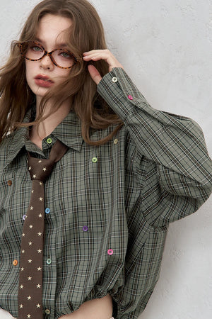 VILZSTUDIOS Stylish Loose Button Dots Shirt