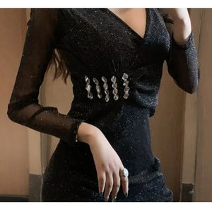 VILZSTUDIOS Sultry Lace V-Neck Mesh Dress T-Shirt