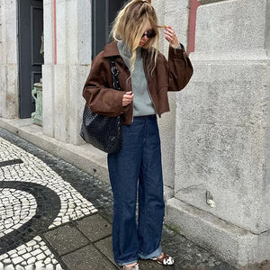 VILZSTUDIOS Chic Solid Suede Jacket
