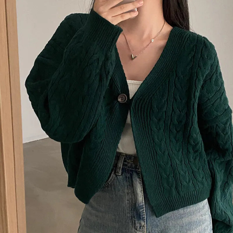 VILZSTUDIOS Retro Twist Knit Cropped Cardigan