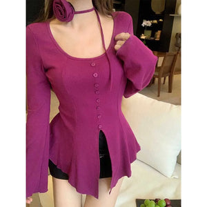 VILZSTUDIOS Chic Ruffled Knit Light Sweater