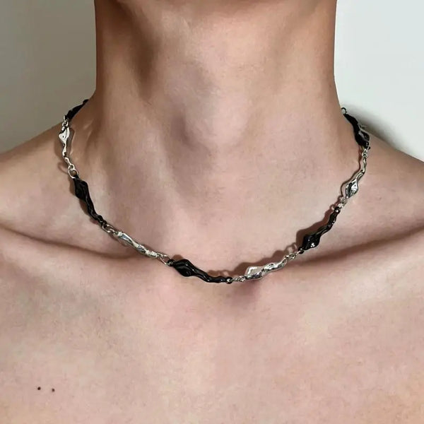 Irregular Wave Punk Black White Necklace