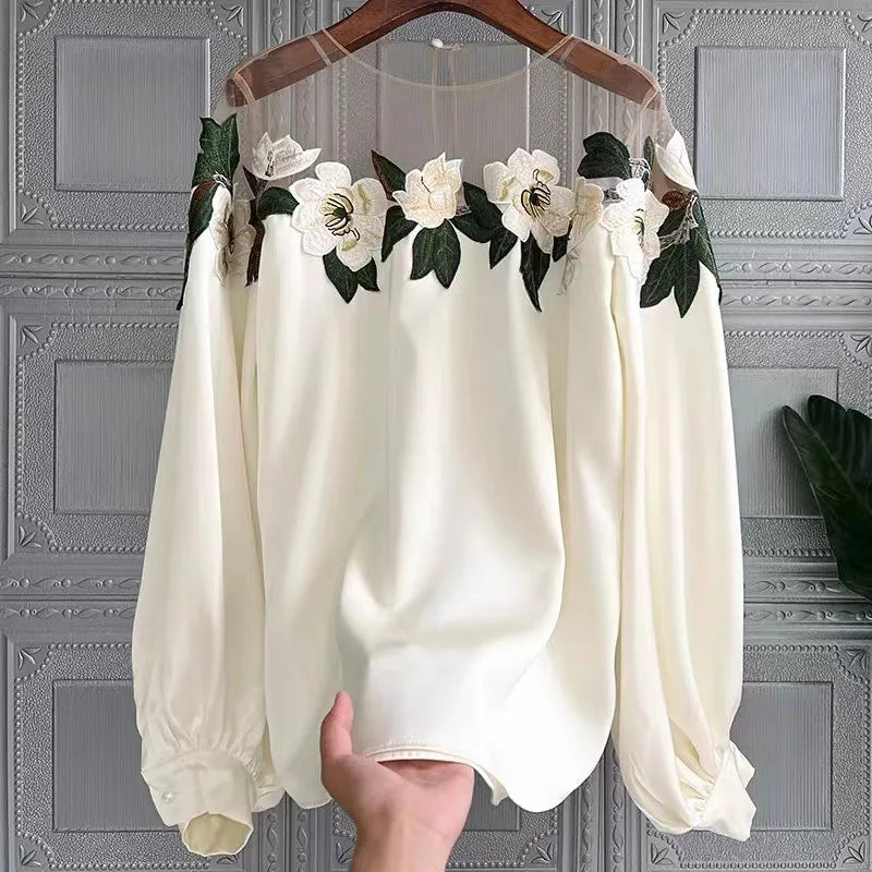 VILZSTUDIOS Floral Embroidered Mesh Sweater