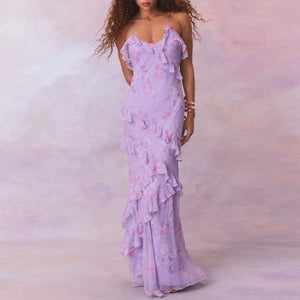 VILZSTUDIOS Boho Floral Ruffle Suspender Dress Women