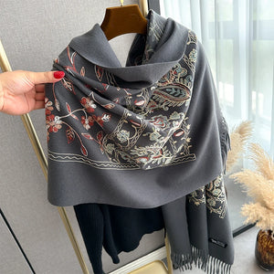 VILZSTUDIOS New Luxury Design Winter Embroidery Cashmere Scarves High Quality Women Thicken Wrap Shawl Ladies Warm Wool Pashmina Scarf