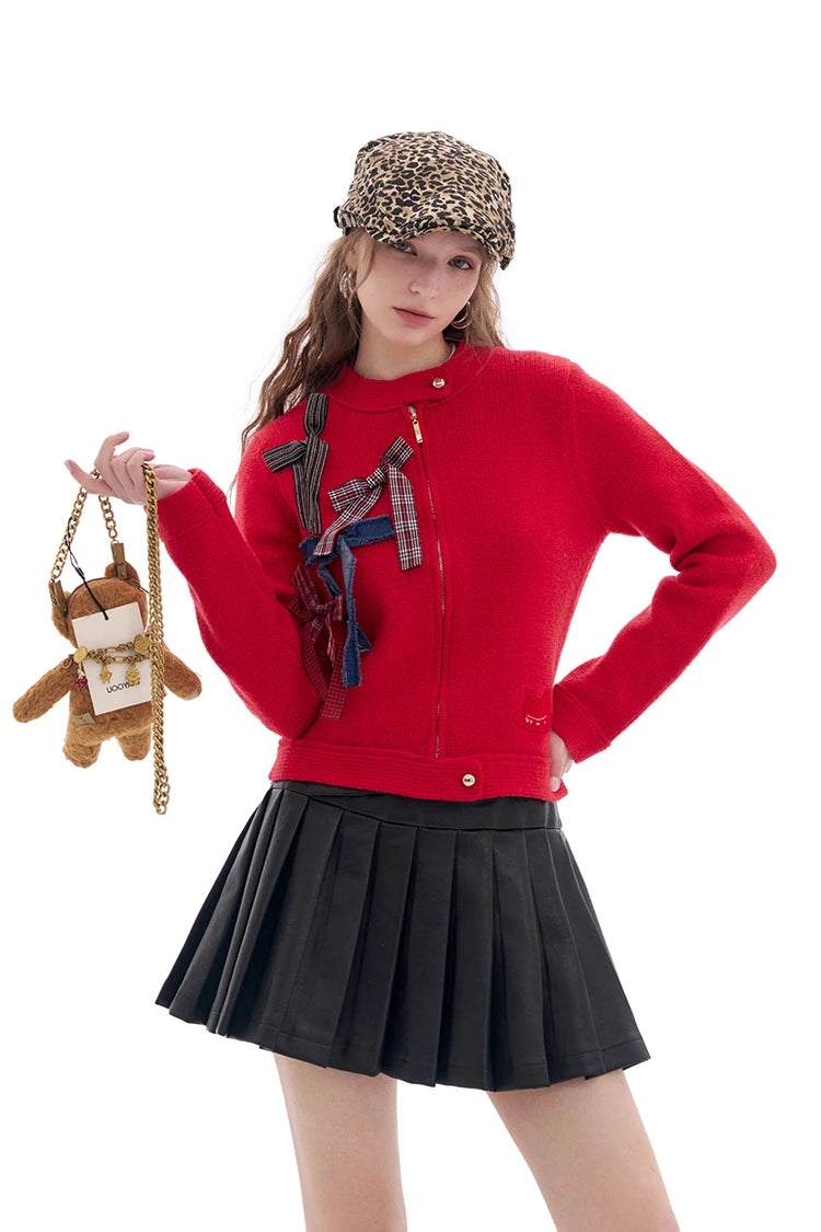VILZSTUDIOS Fashionable Faux Pleated Leather Mini Skirt