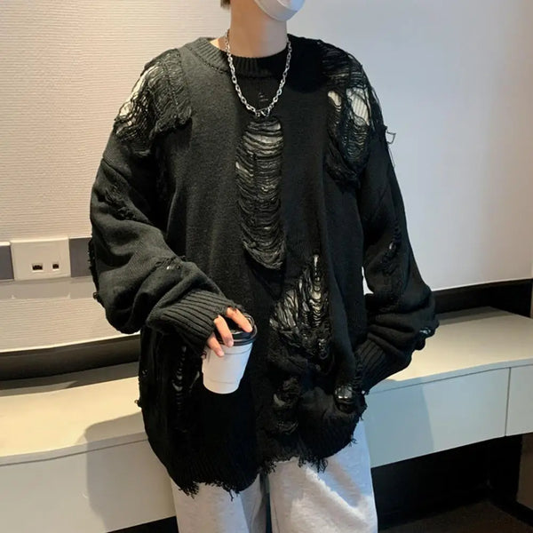 Ripped Knitted Hip Hop Sweater Pullover