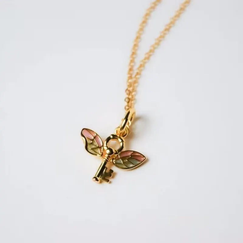 VILZSTUDIOS Colorful Golden Angel Wing Pendant Necklace