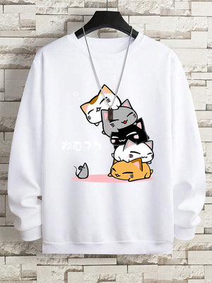 VILZSTUDIOS Cute Sleepy Stacked Cats Sweater