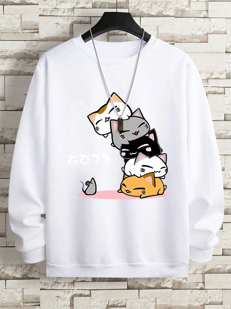 VILZSTUDIOS Cute Sleepy Stacked Cats Sweater