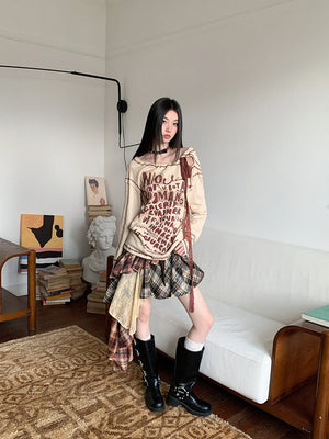 VILZSTUDIOS Beige Cut Out Letter Print Top