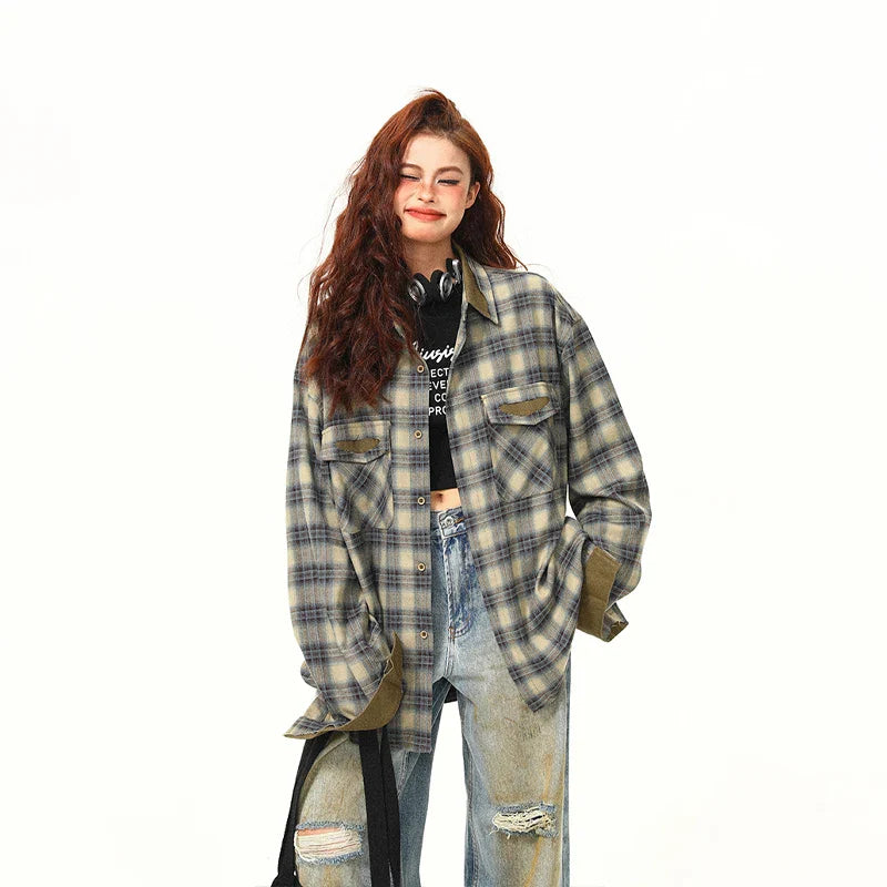 VILZSTUDIOS Y2K Contrasting Color Plaid Shirt
