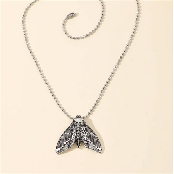 Gothic Skull Moth Charm Necklace