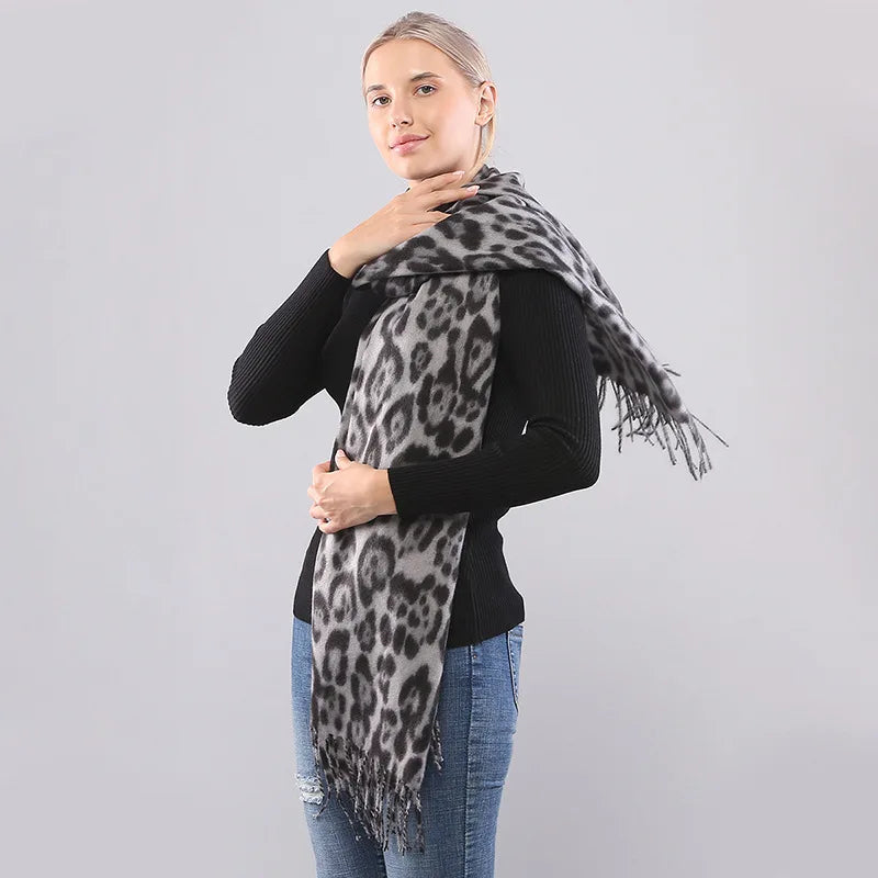 VILZSTUDIOS Designer Brand Leopard Cashmere Scarf Men Winter Scarves Warm Wool Pashmina Thicked Blanket Female Shawls and Wraps