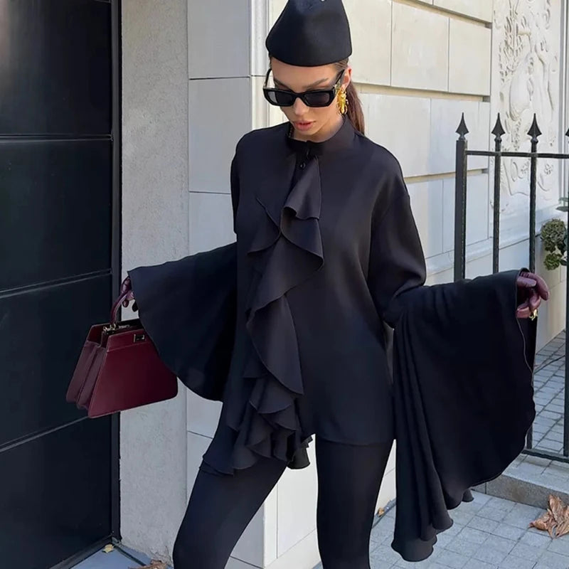 VILZSTUDIOS Elegant Ruffled Chiffon Blouse