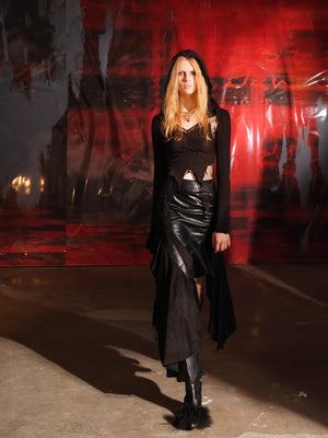 VILZSTUDIOS Luxury Brown Patchwork PU Leather Skirt