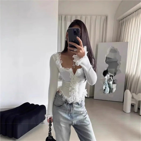 Sexy Slim Lace Knitted Crop Top