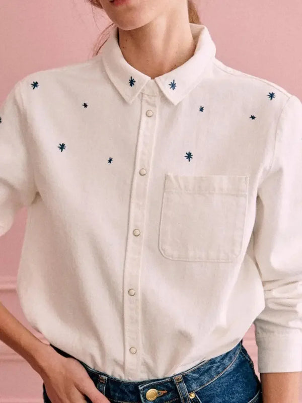 Retro Bird Embroidered Blouse