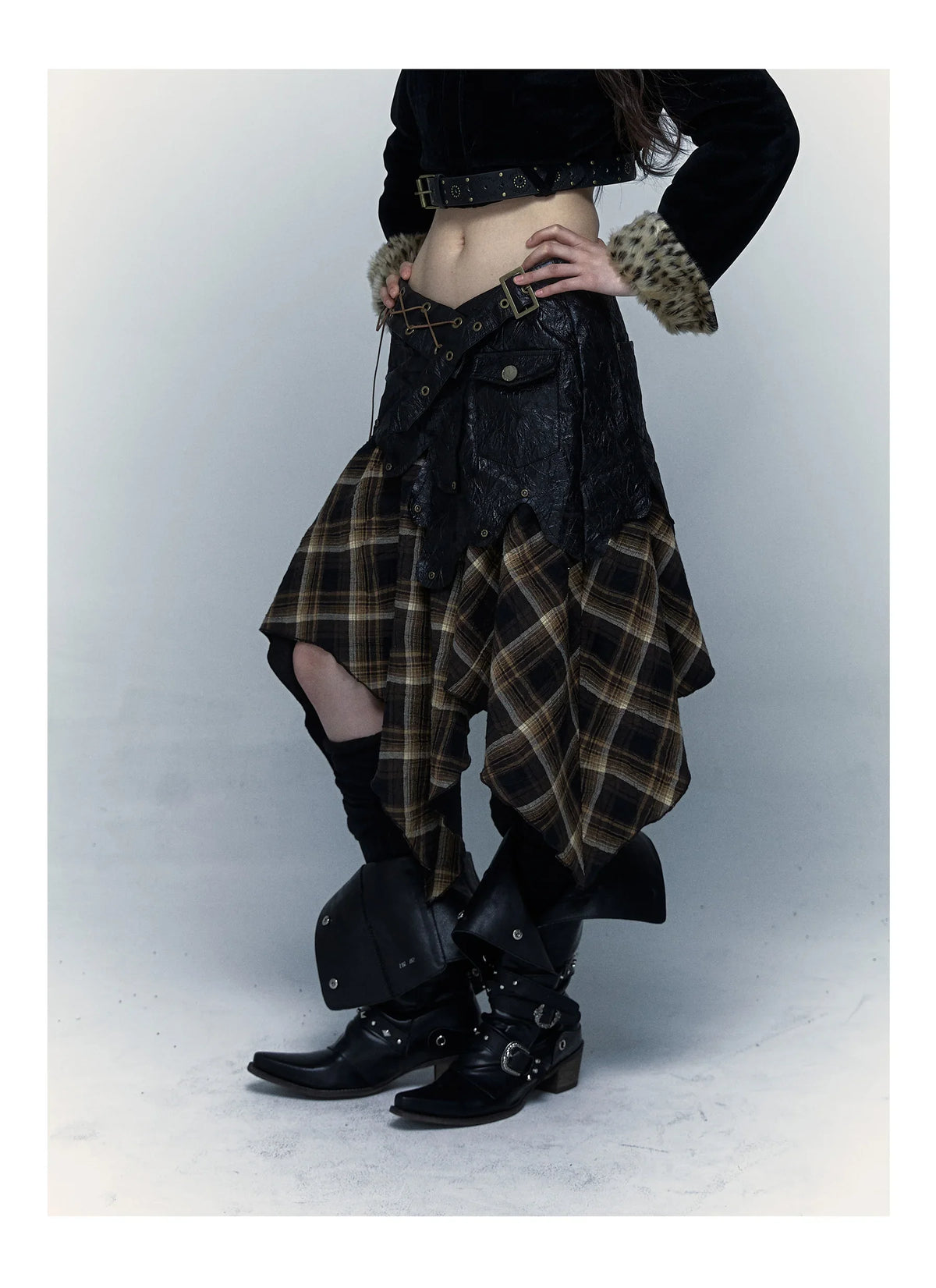 VILZSTUDIOS Grunge Aesthetics Plaid Patchwork Skirt Gothic
