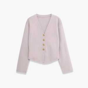 VILZSTUDIOS Elegant Solid V-Neck Knitted Cardigan
