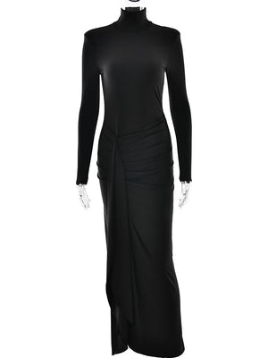 VILZSTUDIOS Sexy Thigh High Split Turtleneck Maxi