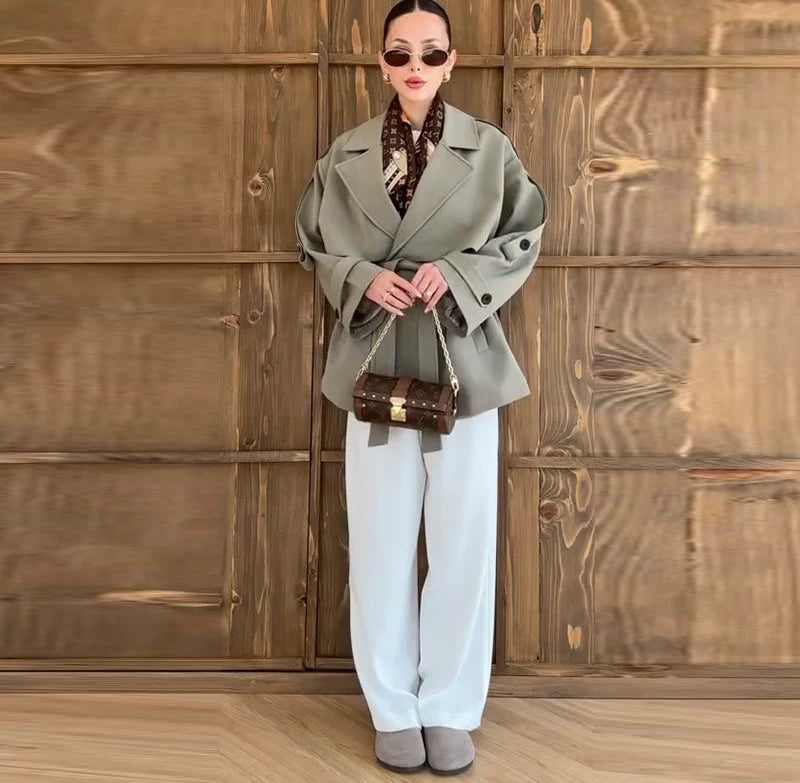 VILZSTUDIOS Stylish Belted Short Trench Coat