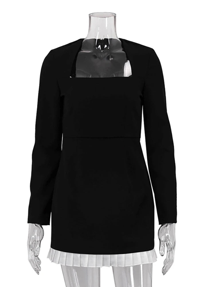 VILZSTUDIOS Black Sexy Square Collar Pleated Mini