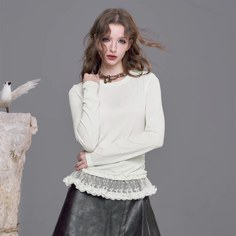 VILZSTUDIOS Elegant Slim Fit Lace Trim Top