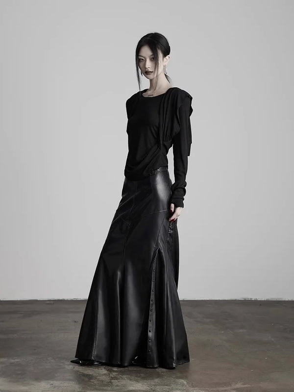 Luxury Black Soft PU Leather Skirt
