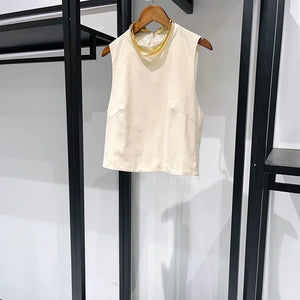 VILZSTUDIOS Beige Sleeveless Tank Top & Skirt Set