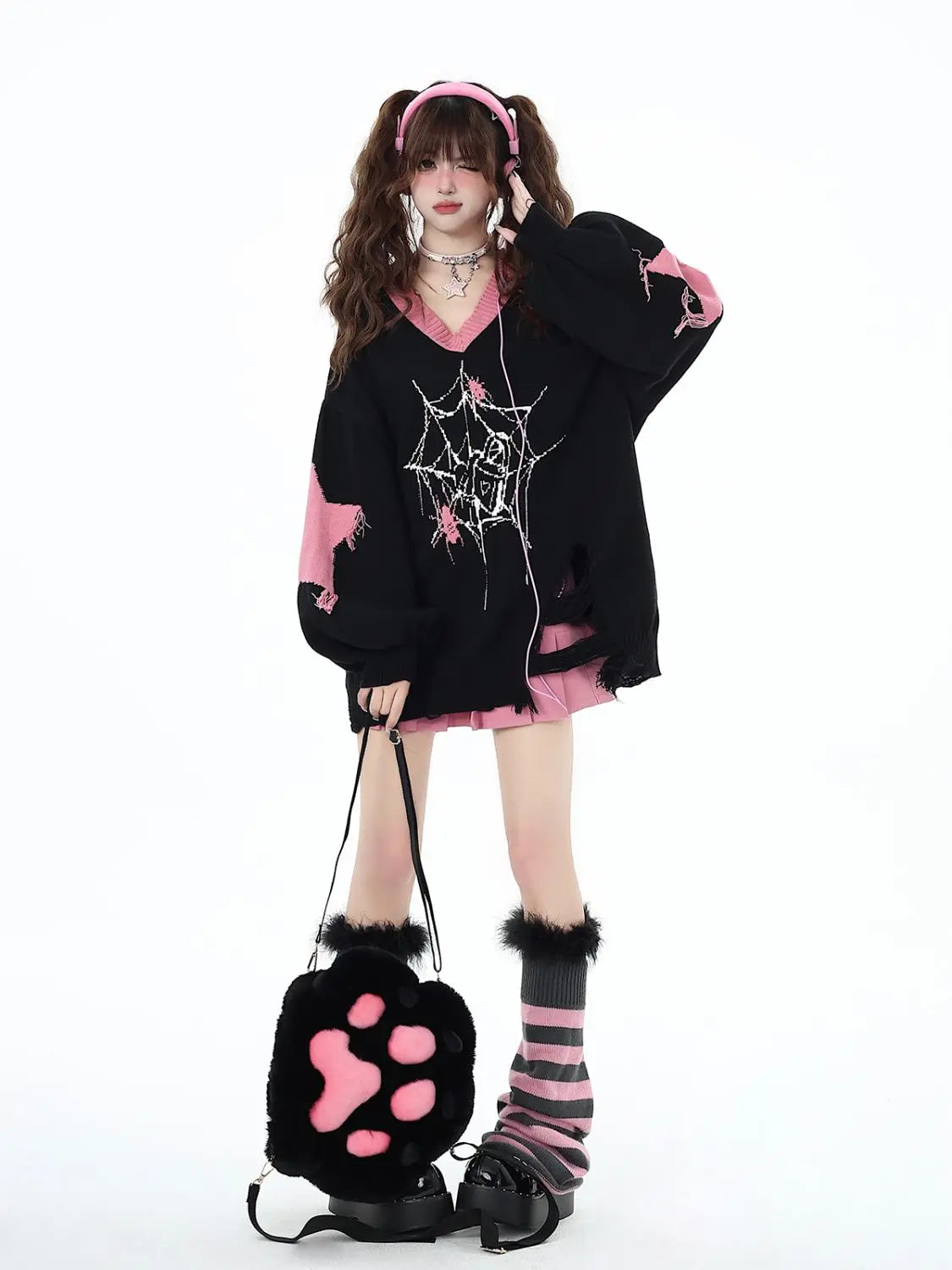 VILZSTUDIOS Gothic Oversized Spider Web Sweater