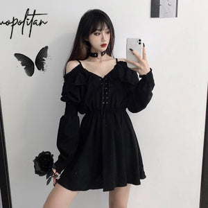 VILZSTUDIOS Black Solid Gothic Mini Dress