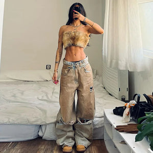 VILZSTUDIOS Retro Distressed Ripped Baggy Jeans