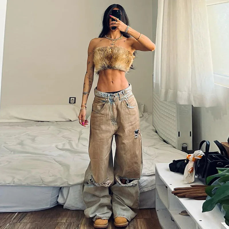 VILZSTUDIOS Retro Distressed Ripped Baggy Jeans