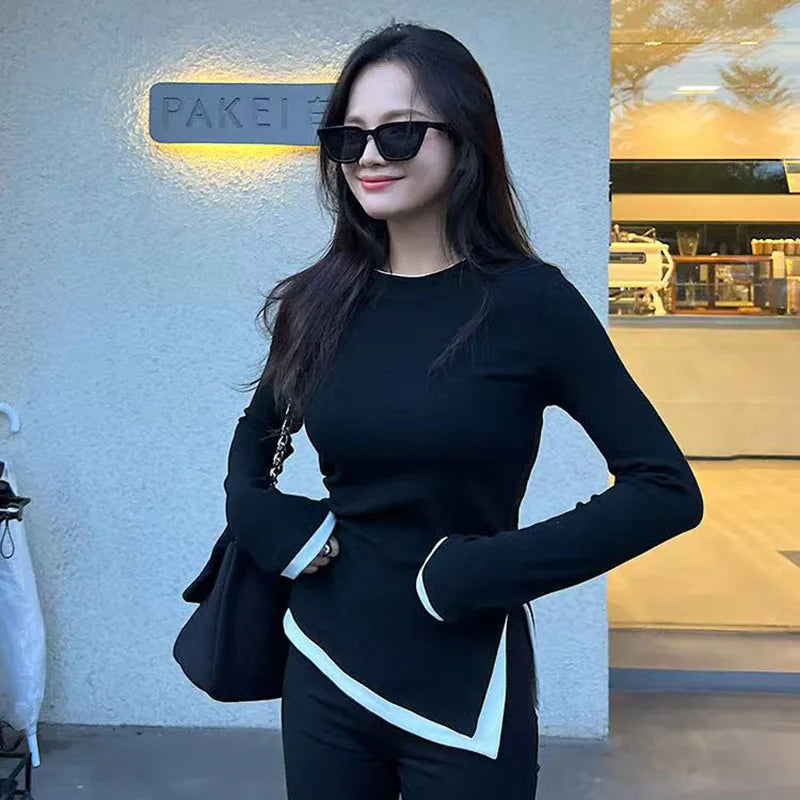 VILZSTUDIOS Slim Asymmetrical Waist Long Sleeve Top