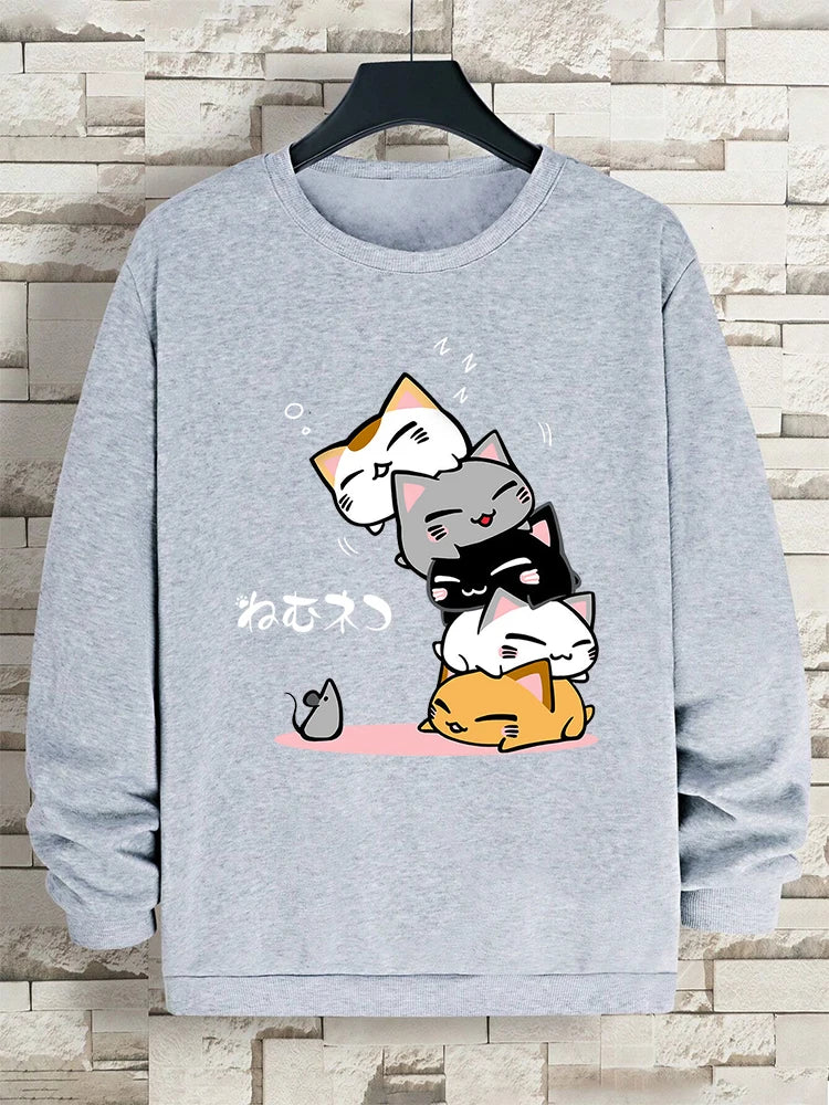 VILZSTUDIOS Cute Sleepy Stacked Cats Sweater