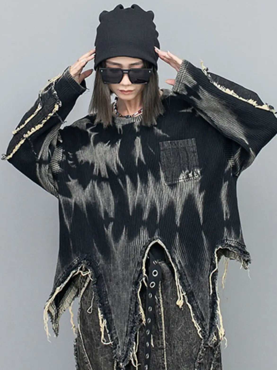 VILZSTUDIOS Vintage Distressed Knit Sweater Long Sleeve