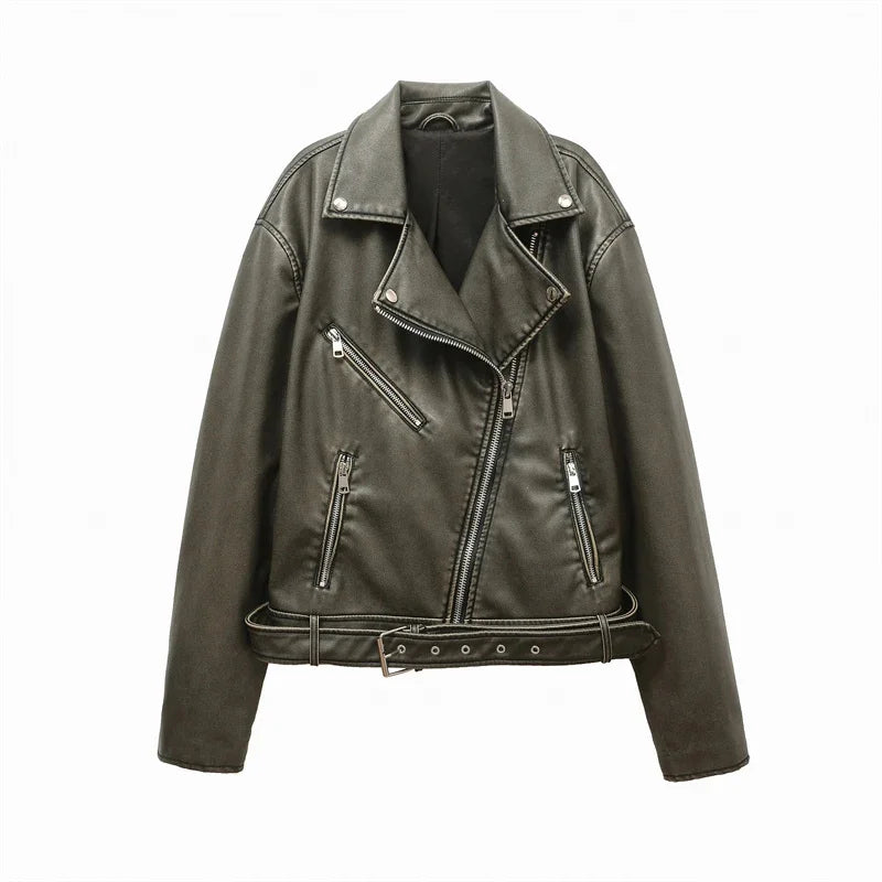 VILZSTUDIOS Vintage Washed PU Leather Jacket