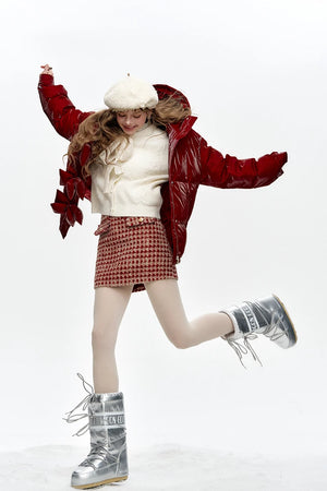 VILZSTUDIOS Stylish Bow Button Hooded Jacket