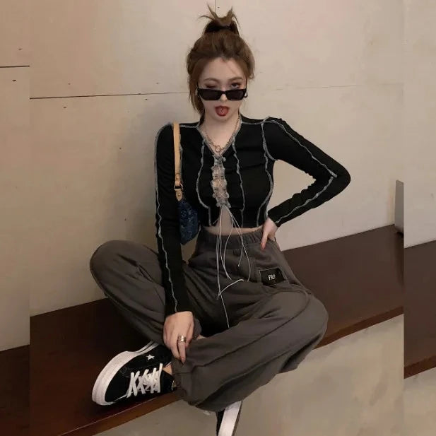 VILZSTUDIOS Gothic Aesthetic Drawstring Crop Top